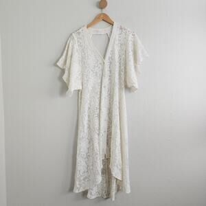 Saltwater Luxe Sheer Floral Lace Duster Kimono Dress White Ivory Boho M